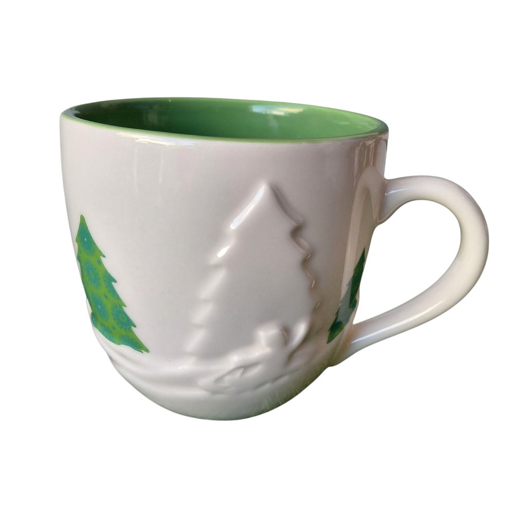 Starbucks Holiday 2006 Green & White Christmas Tree Winter Design Mug 16oz